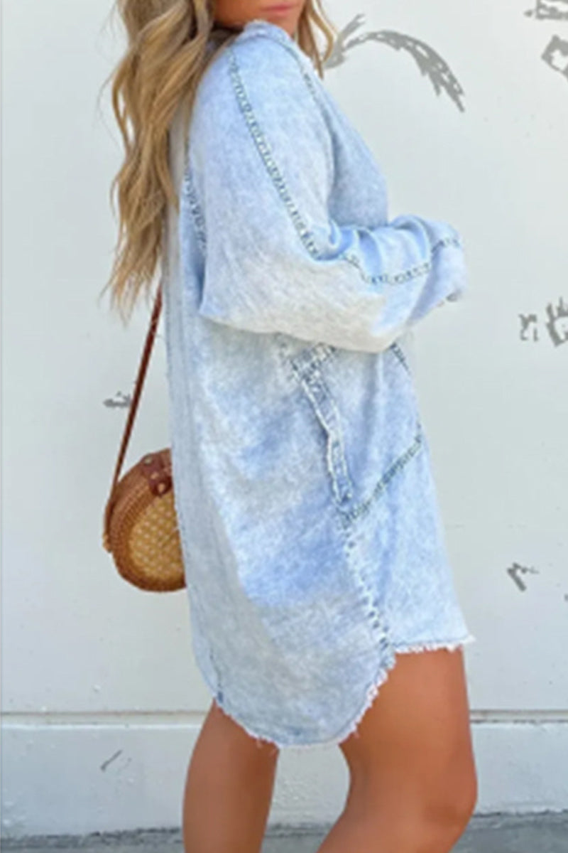 Casual Solid Make Old Turndown Collar Shirt Dress Dresses