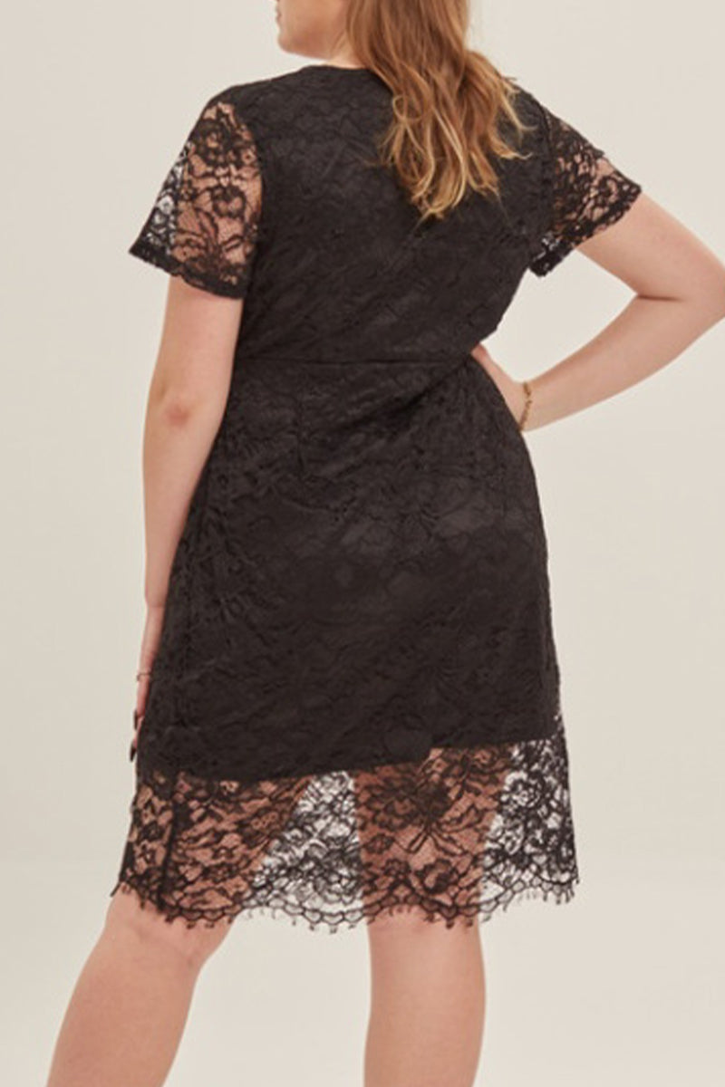 Sexy Solid Lace V Neck Lace Dress Plus Size Dresses