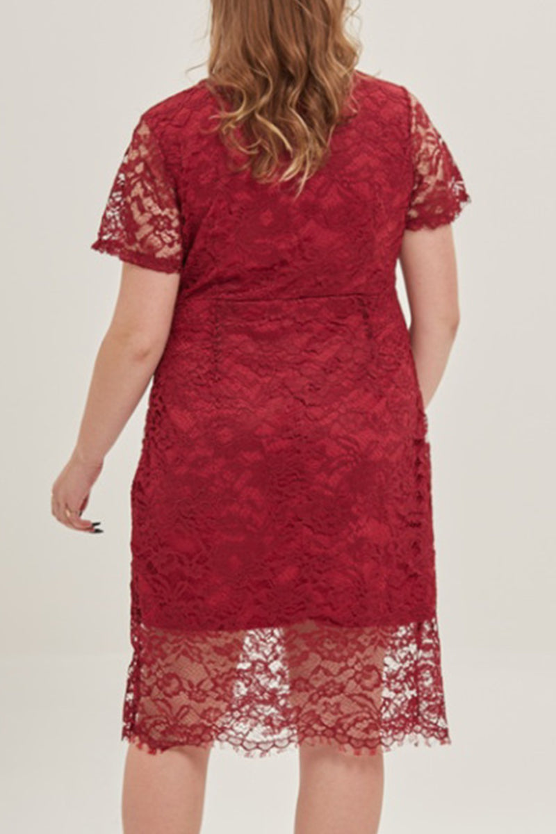 Sexy Solid Lace V Neck Lace Dress Plus Size Dresses