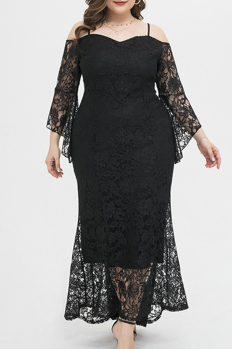 Celebrities Elegant Solid Lace Off the Shoulder Irregular Dress Plus Size Dresses