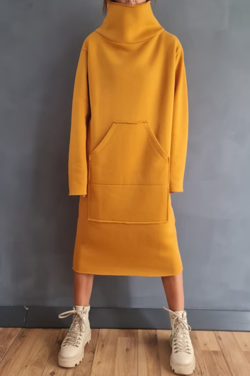 Casual Solid Pocket Turtleneck Long Sleeve Dresses