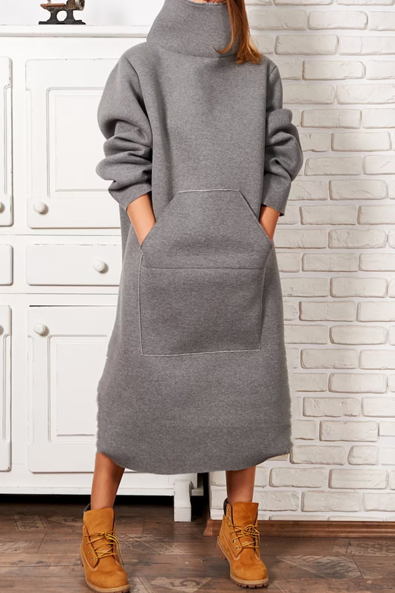 Casual Solid Pocket Turtleneck Long Sleeve Dresses