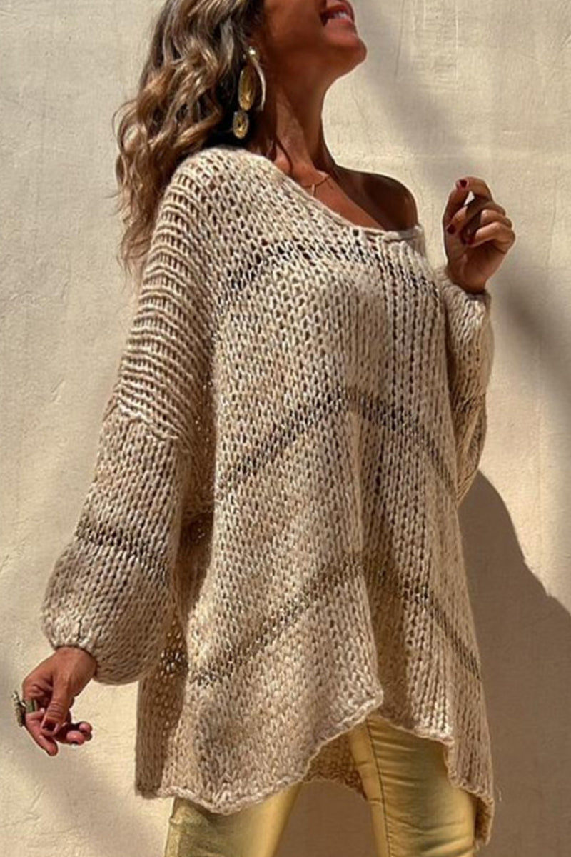 Casual Solid Weave V Neck Sweaters