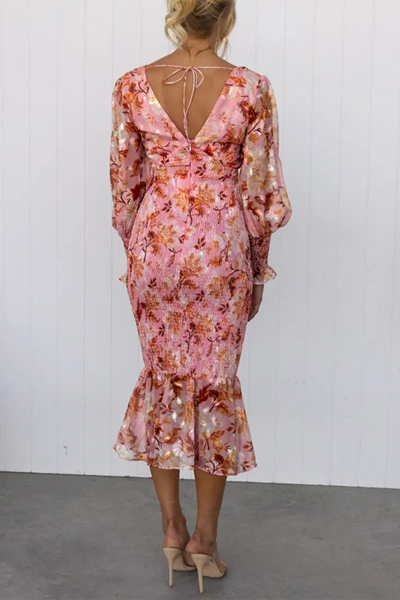 Celebrities Elegant Floral Frenulum V Neck One Step Skirt Dresses Celebrities Elegant Floral Frenulum V Neck One Step Skirt Dresses