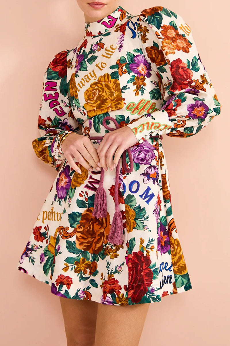 Elegant Floral Bandage Half A Turtleneck Printed Dress Dresses