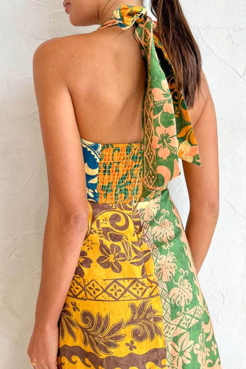 Sexy Print Bandage Backless Halter Printed Dress Dresses