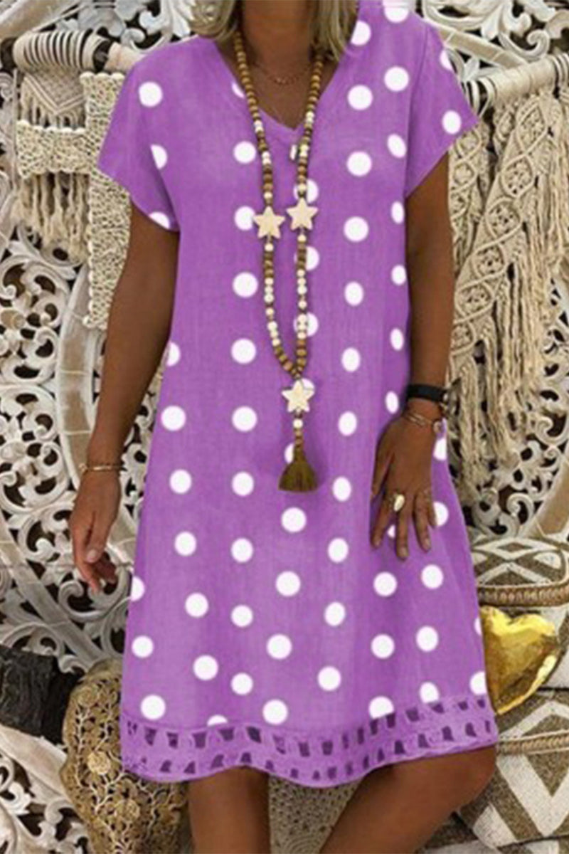 Casual Polka Dot Printing V Neck A Line Dresses