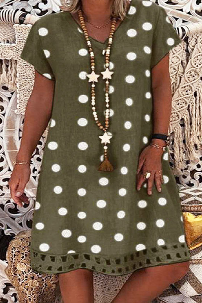 Casual Polka Dot Printing V Neck A Line Dresses