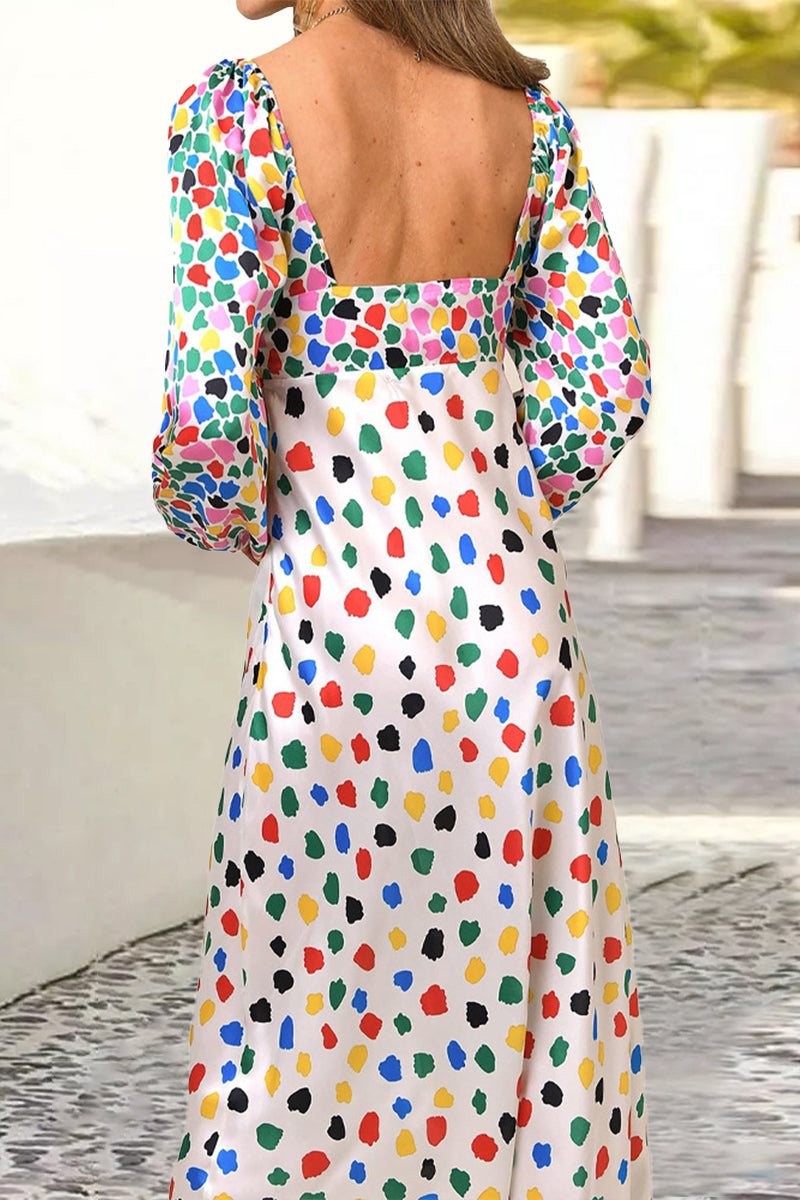 Sweet Elegant Print Polka Dot Contrast V Neck Printed Dress Dresses