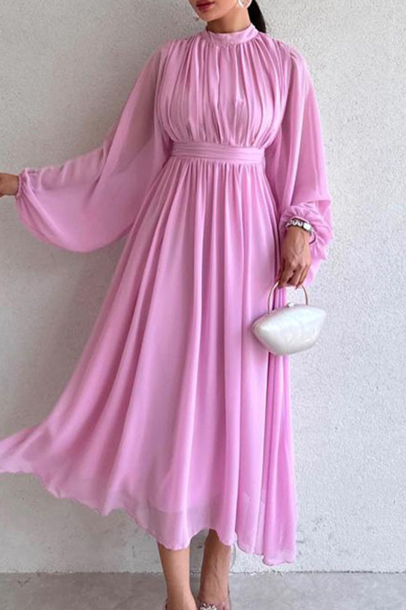 Elegant Solid Fold Half A Turtleneck Dresses