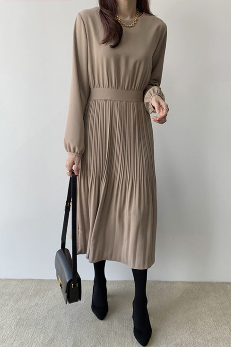 Elegant Solid Fold O Neck A Line Dresses