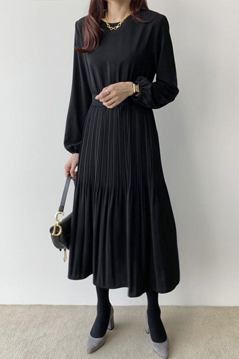 Elegant Solid Fold O Neck A Line Dresses