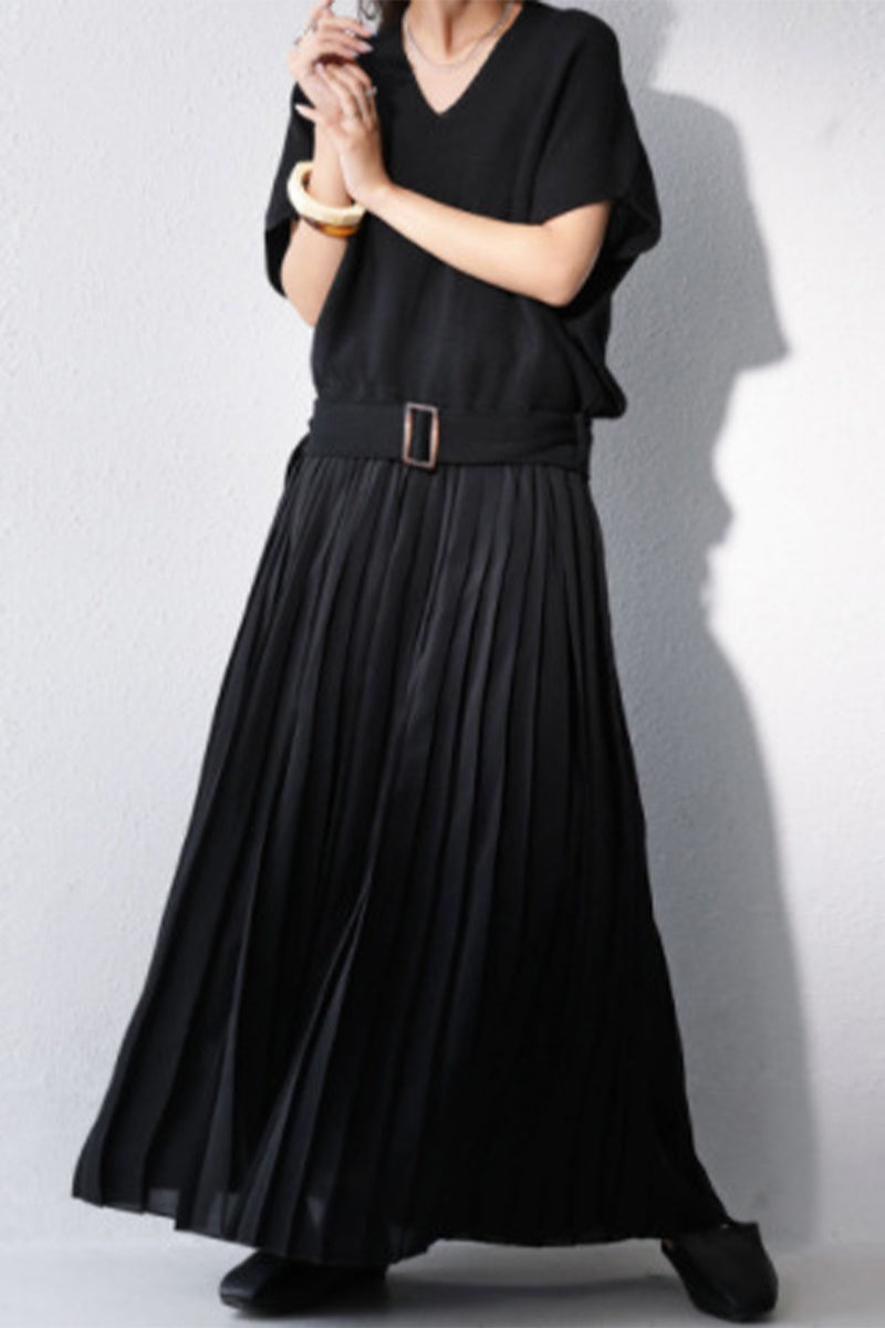 Sweet Elegant Solid Patchwork V Neck Pleated Dresses(3 Colors)