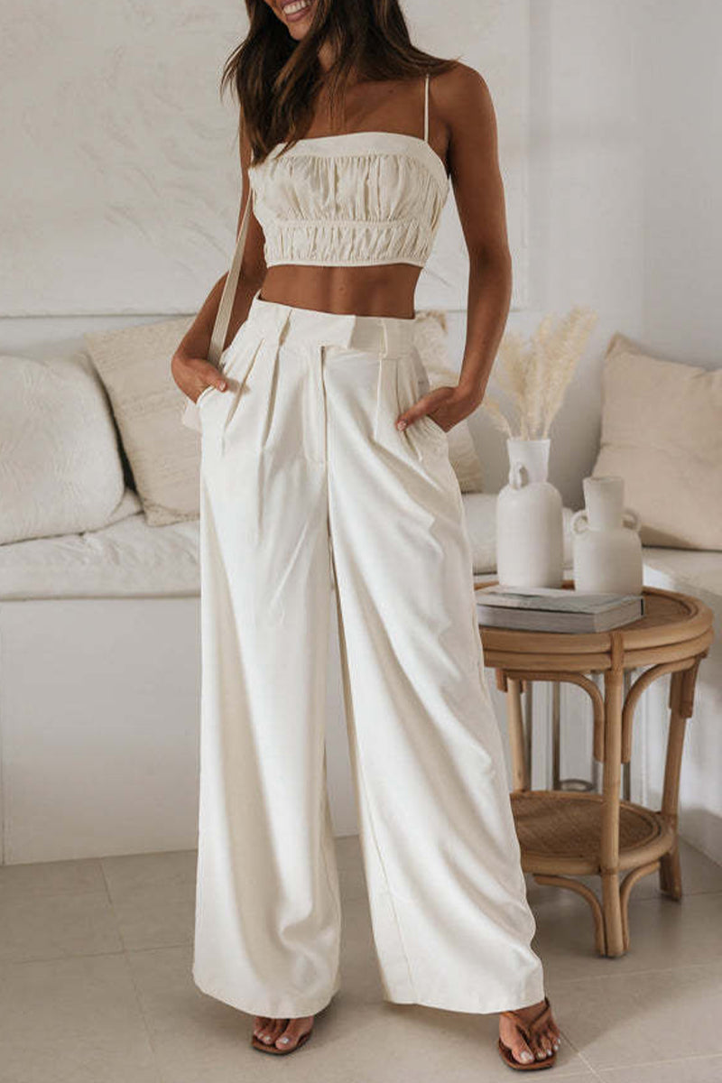 Sexy Solid Pocket Fold Strapless Sleeveless Two Pieces