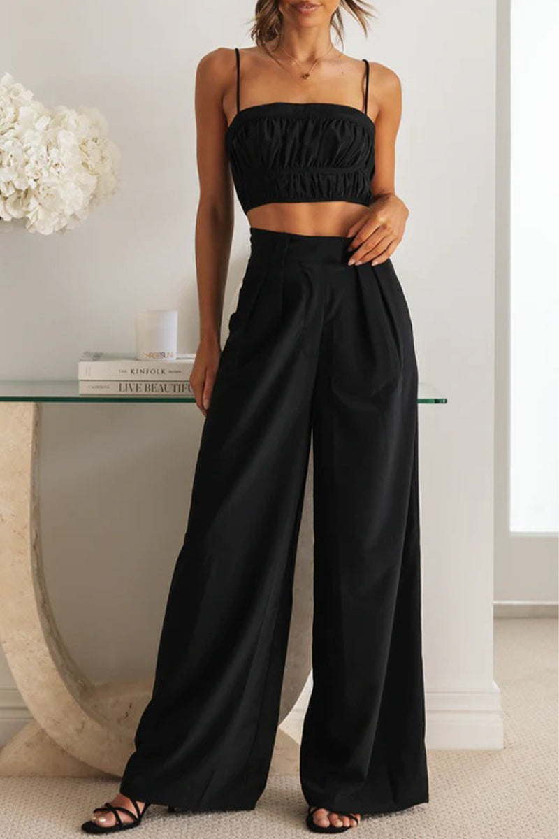 Sexy Solid Pocket Fold Strapless Sleeveless Two Pieces