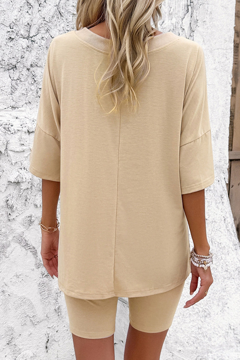 Casual Solid V Neck Half Sleeve Two Pieces