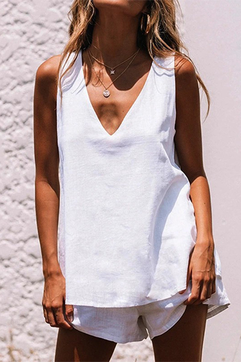 Daily Simplicity Solid V Neck Sleeveless Two Pieces