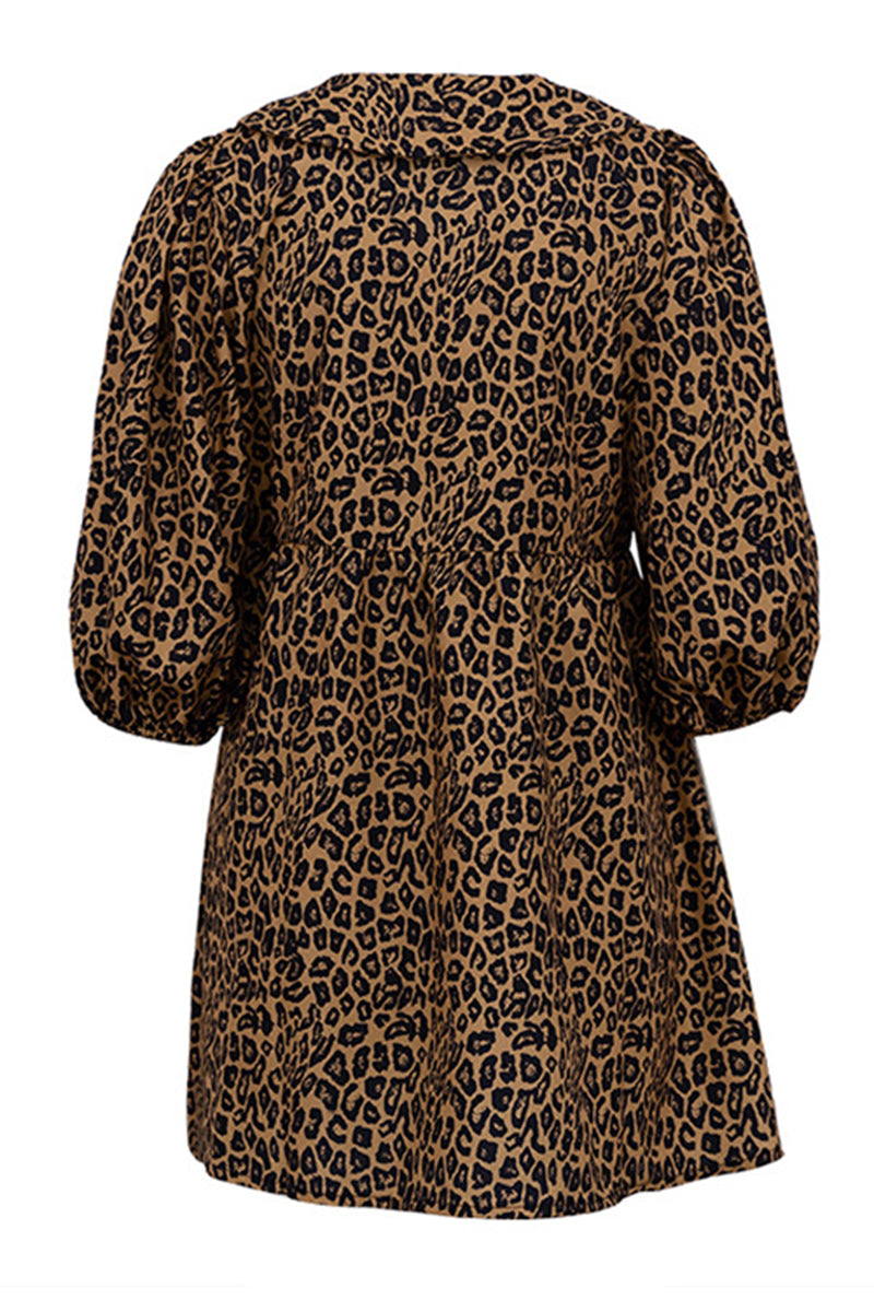 Casual Vintage Print Leopard With Belt Without Belt Turndown Collar Printed Dress Dresses