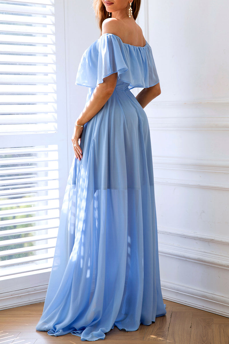 Elegant Solid Flounce Slit Off the Shoulder Princess Dresses