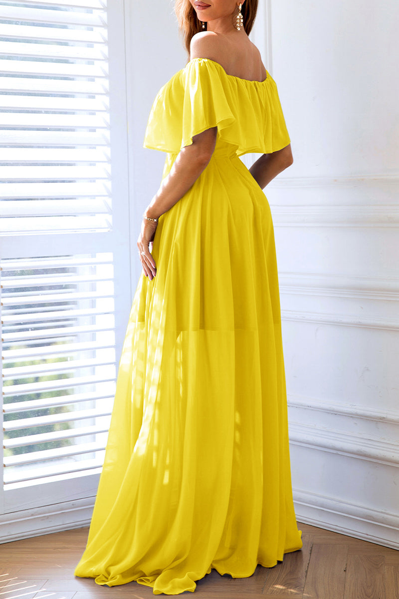 Elegant Solid Flounce Slit Off the Shoulder Princess Dresses