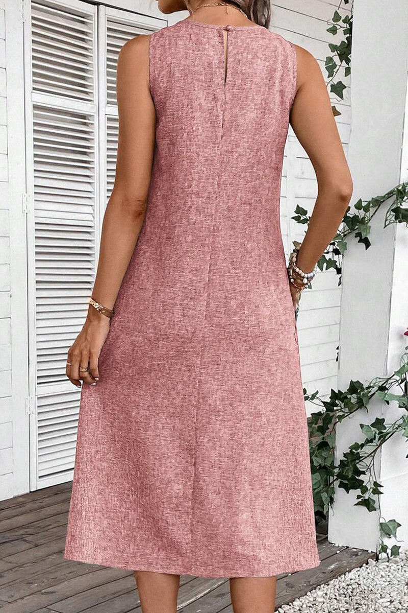 Casual Simplicity Solid Pocket O Neck Sleeveless Dresses