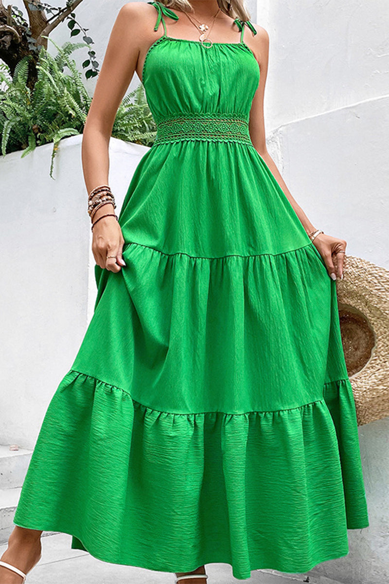 Elegant Simplicity Solid Hollowed Out Frenulum Sling Dresses