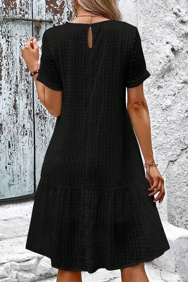 Casual Simplicity Solid Hollowed Out O Neck A Line Short Sleeve Dress