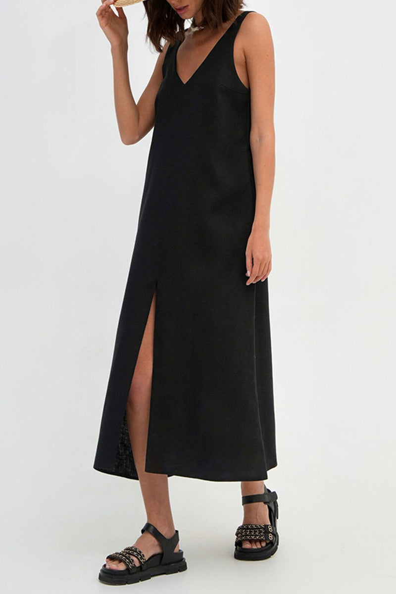 Casual Simplicity Solid V Neck Sleeveless Dresses