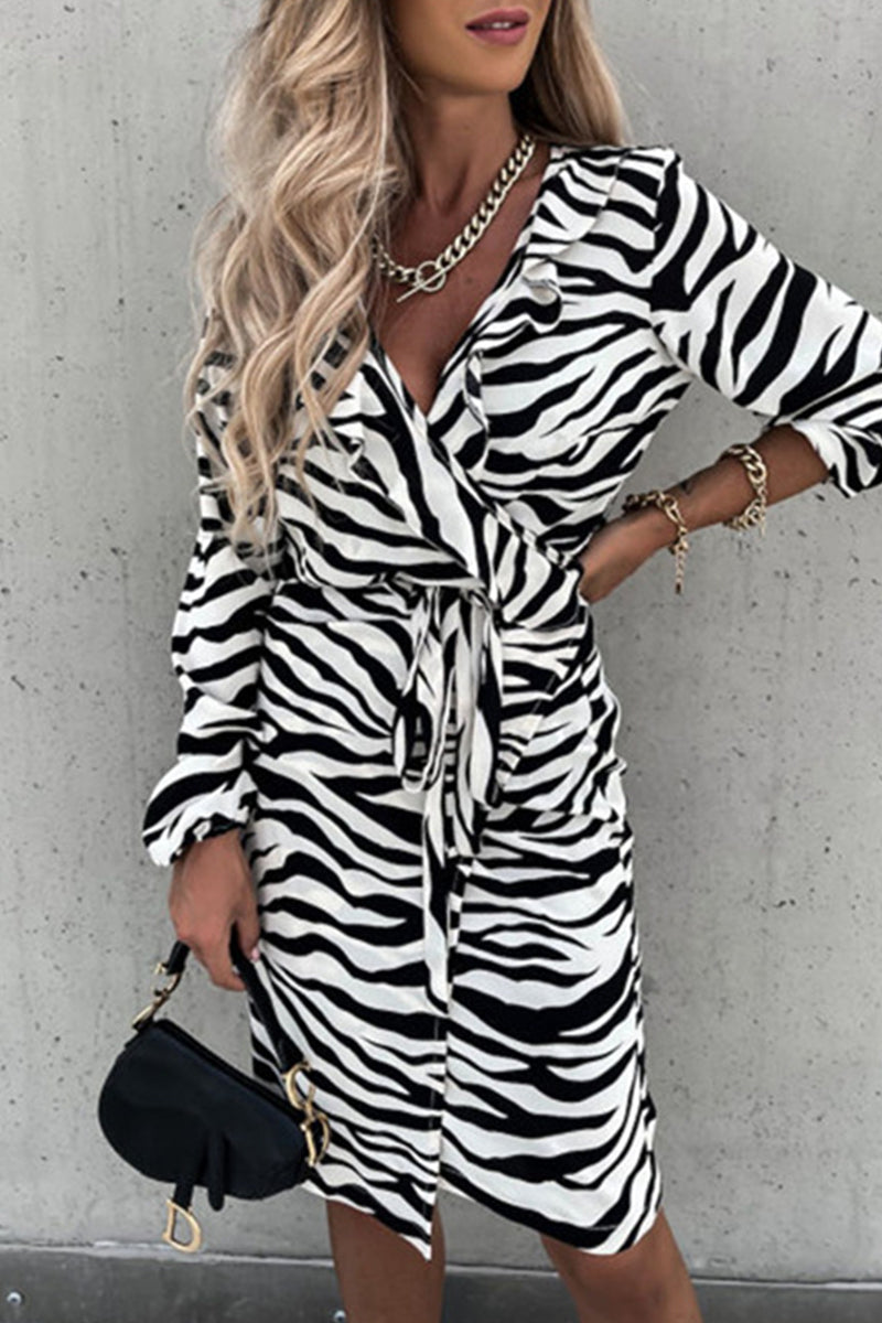 Casual Vintage Animal Print Print Frenulum V Neck Printed Dresses