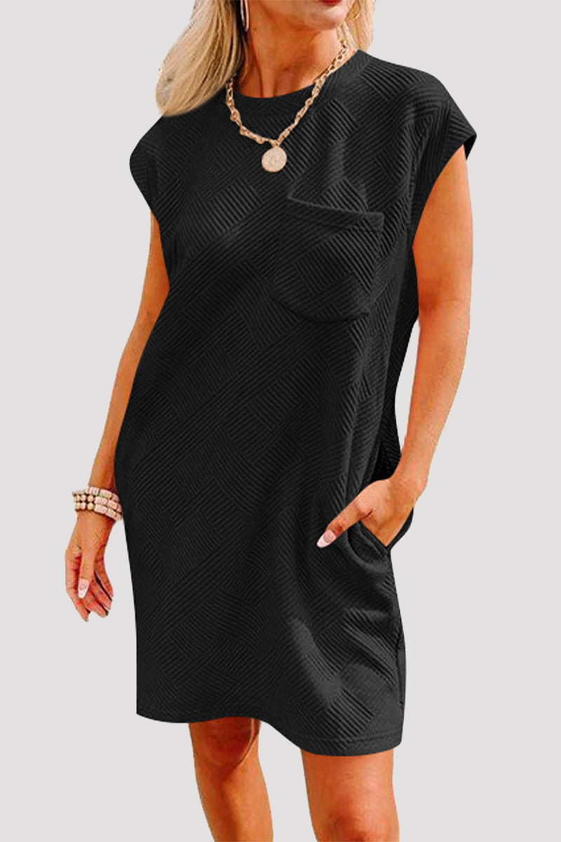 Casual Sportswear Solid Pocket Texture O Neck A Line Short Sleeve Dress