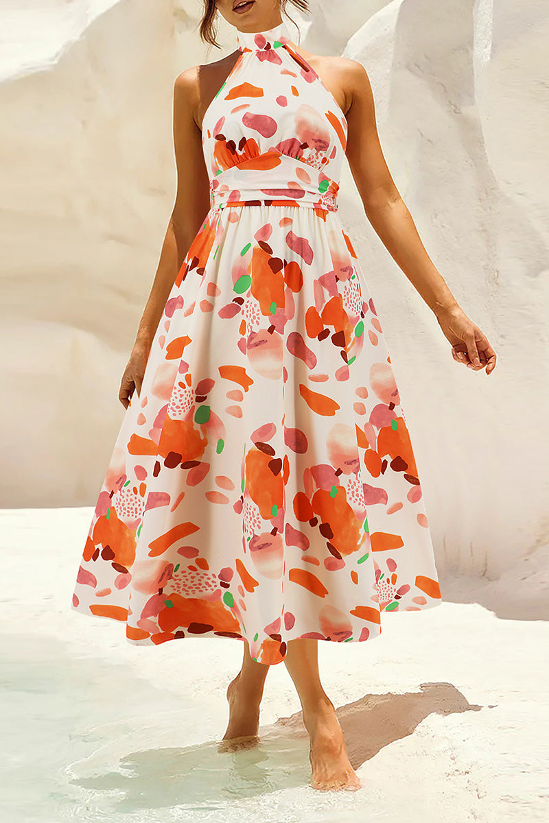 Bohemian Elegant Floral Contrast Mandarin Collar Printed Dresses