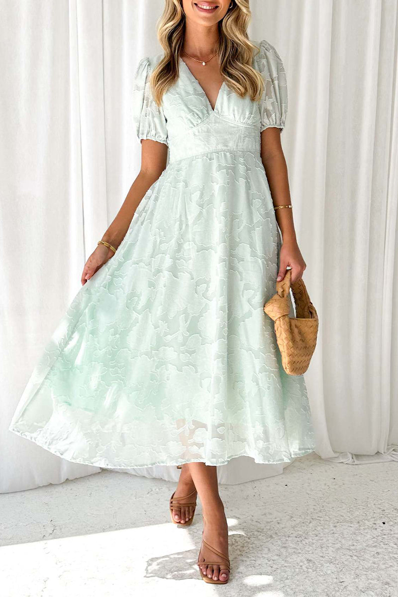 Elegant Solid Lace Pocket V Neck A Line Dresses