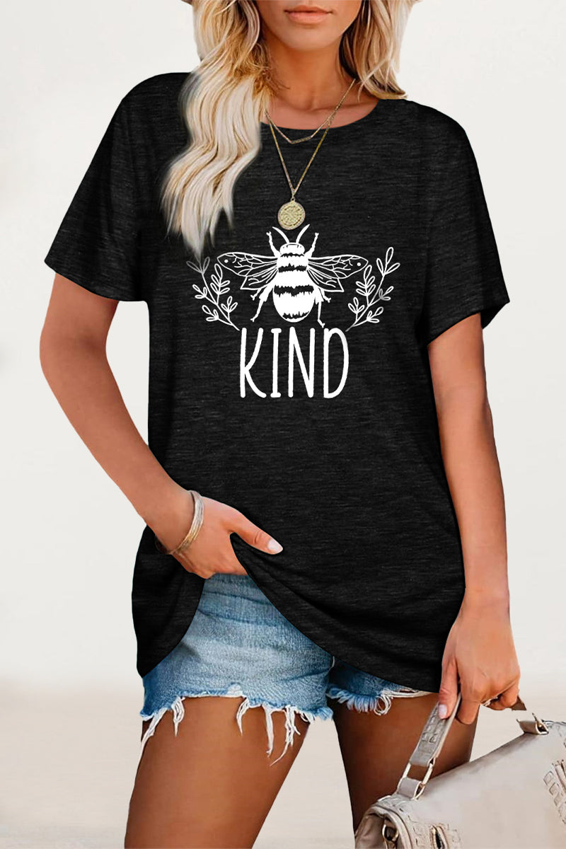 Casual Animal Letter Print O Neck T-Shirts