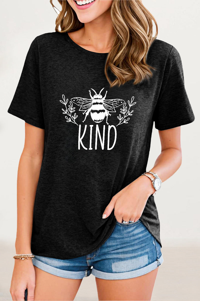 Casual Animal Letter Print O Neck T-Shirts