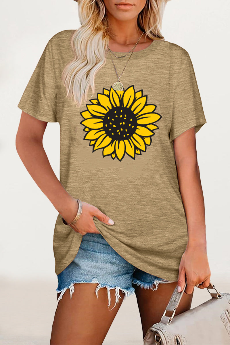 Casual Print Flowers O Neck T-Shirts