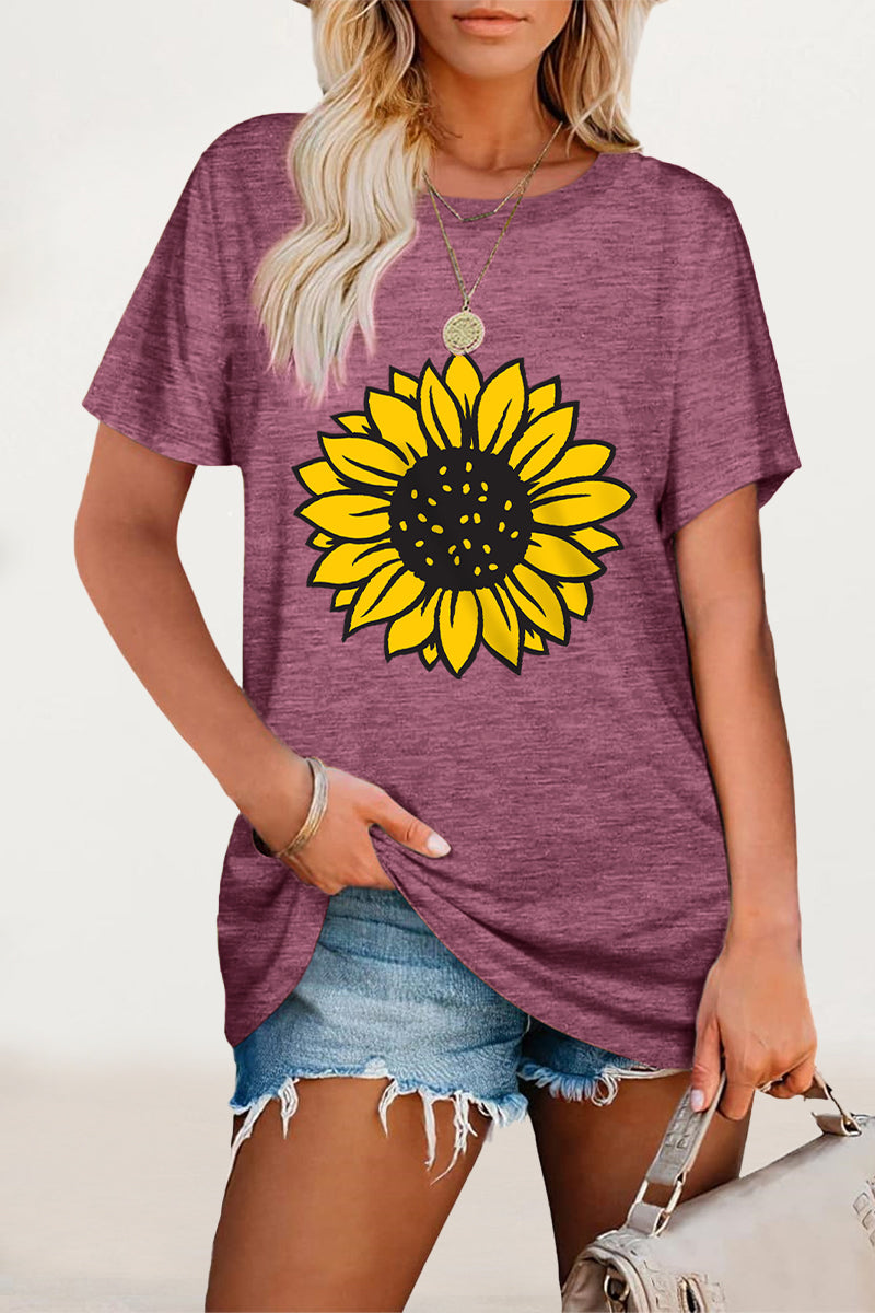 Casual Print Flowers O Neck T-Shirts