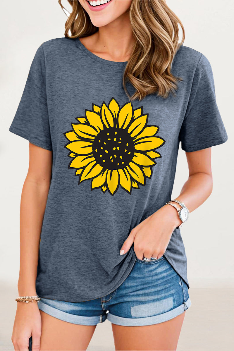 Casual Print Flowers O Neck T-Shirts