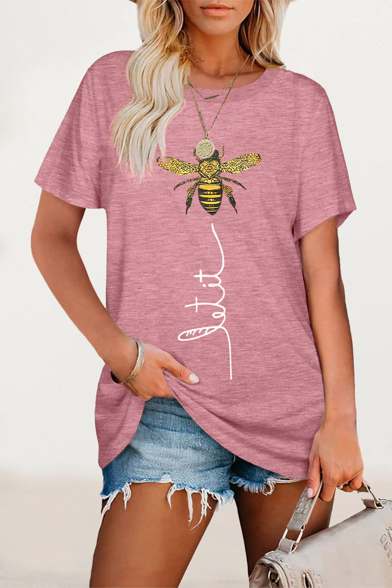 Casual Animal Letter Print Patchwork O Neck T-Shirts