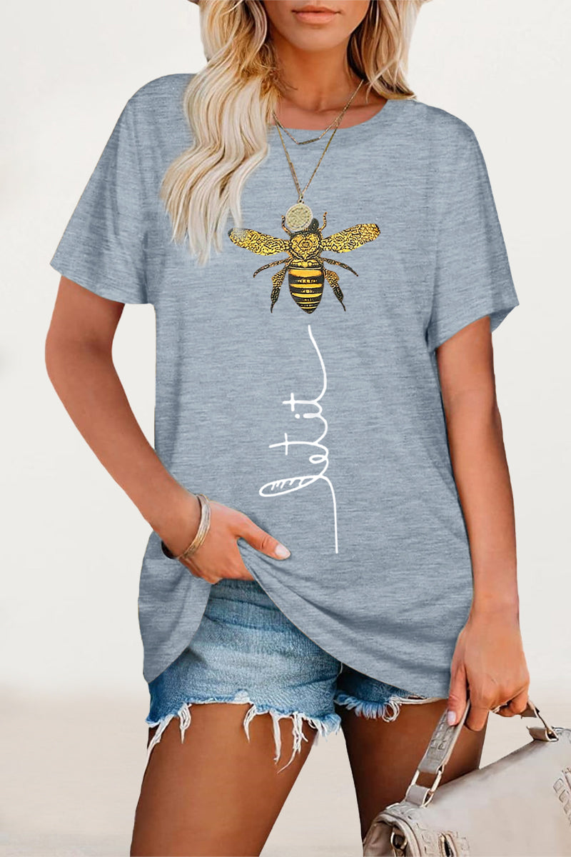 Casual Animal Letter Print Patchwork O Neck T-Shirts