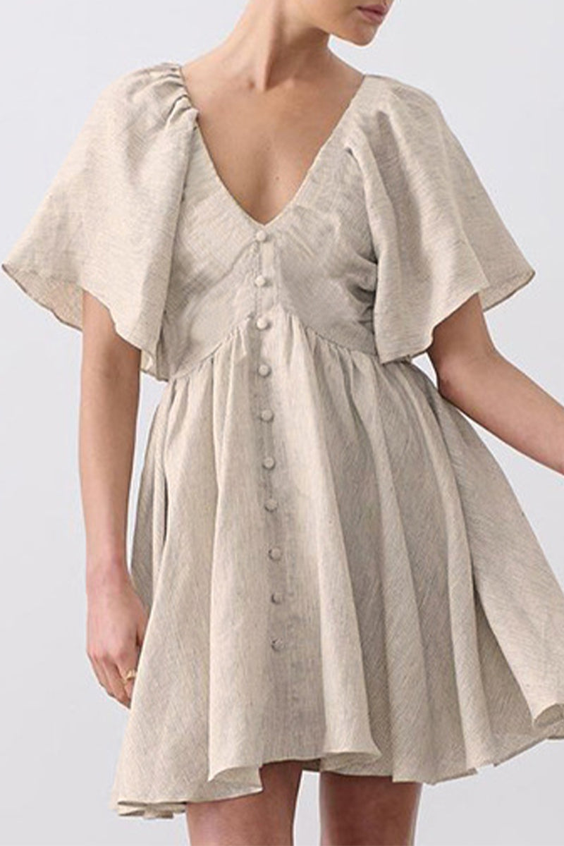 Casual Simplicity Solid Buttons V Neck A Line Dresses