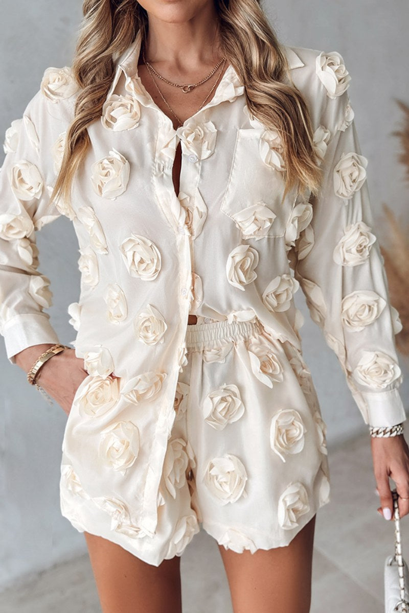 Casual Solid Patchwork Turndown Collar Long Sleeve Two Pieces