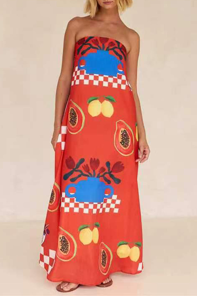 Sexy Daily Geometric Print Cartoon Print Strapless Strapless Dresses