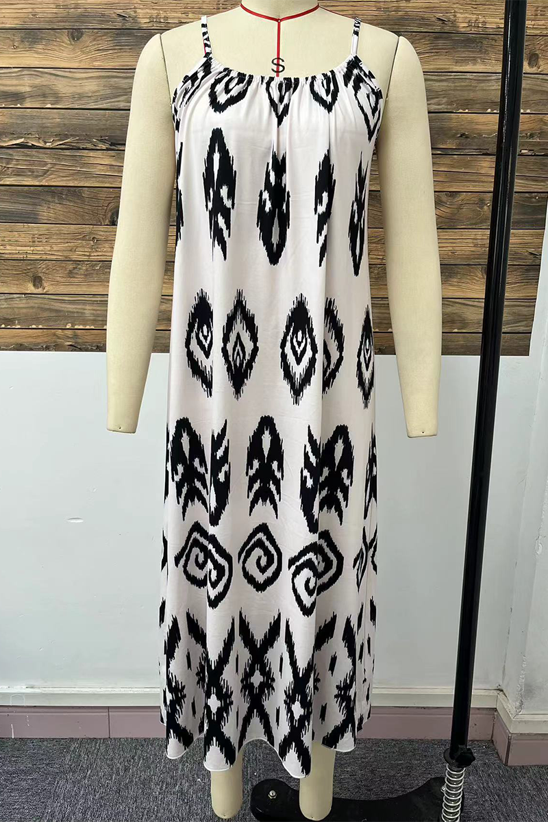 Casual Street Geometric Print U Neck Sling Dresses