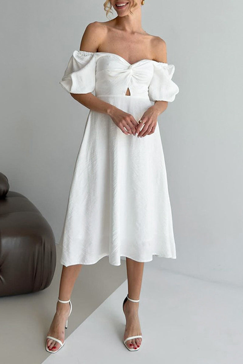 Elegant Solid Color Ruched Off Shoulder A Line Dresses