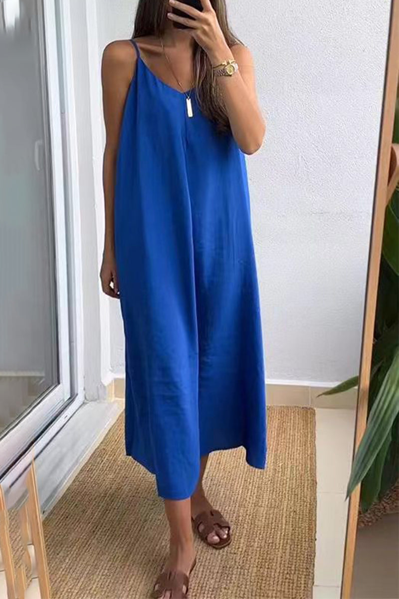 Casual Daily Solid Color V Neck Sling Dresses(7 Colors)