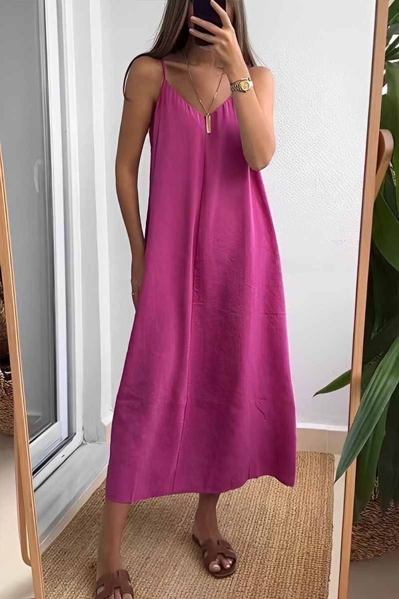 Casual Daily Solid Color V Neck Sling Dresses(7 Colors)