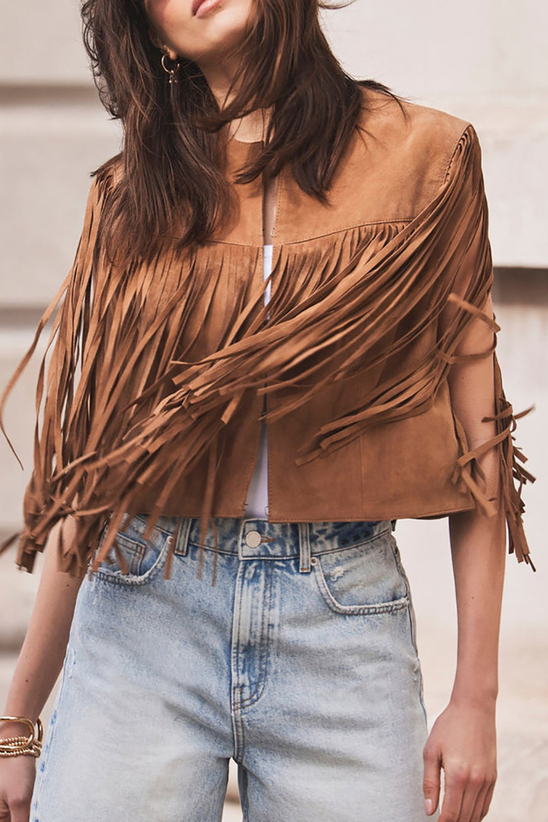 Casual Street Solid Color Fringed Trim O Neck Waistcoats