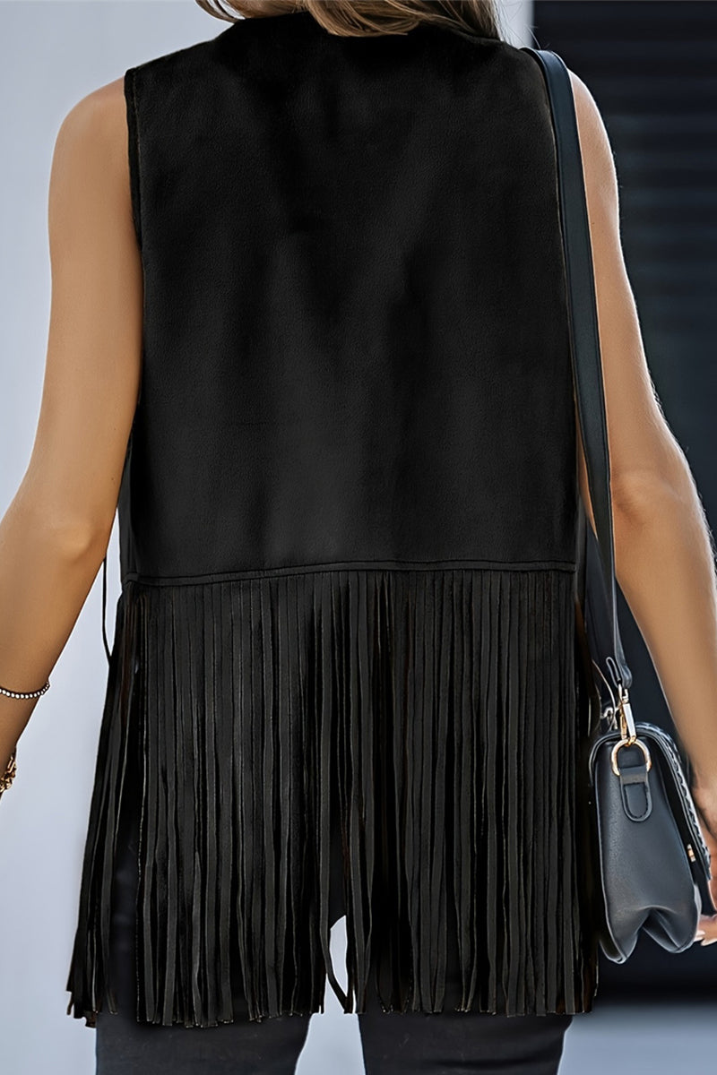 Casual Solid Color Fringed Trim V Neck Waistcoats(6 Colors)