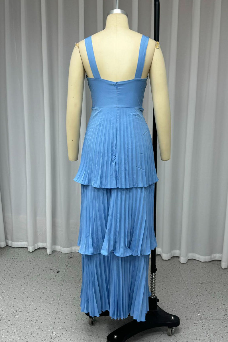 Sexy Solid Color Pleated V Neck Long Dresses