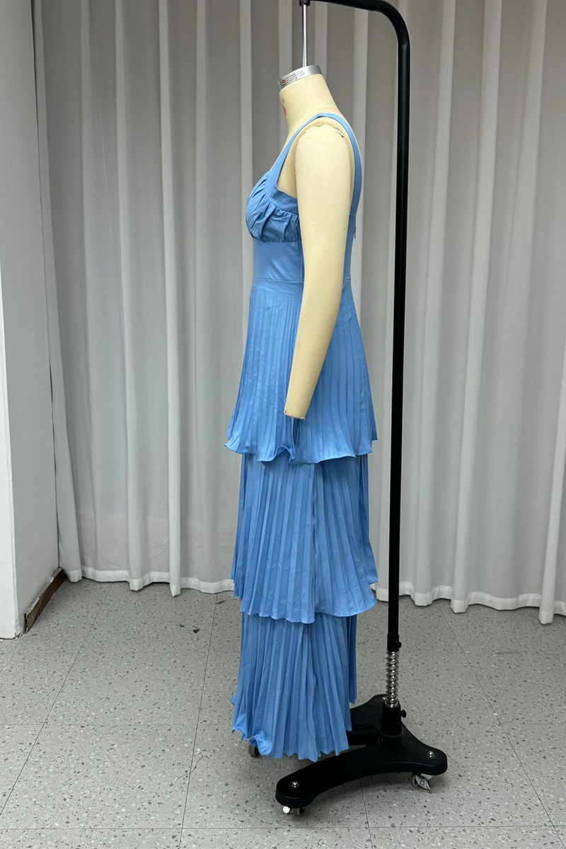 Sexy Solid Color Pleated V Neck Long Dresses